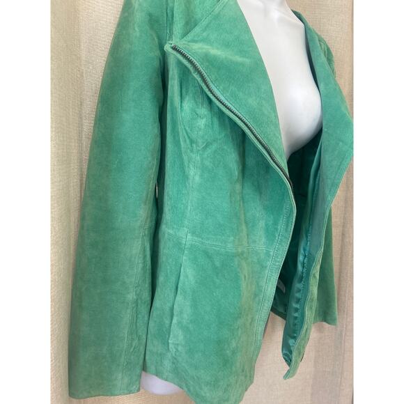 Dennis Basso 80’s Style Leather Jacket Aqua Marine Zipper Hip Length XXSmall - Picture 6 of 13